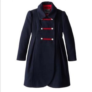 Gorgeous Navy Girl’s Coat with Red Details and Silver Buttons
